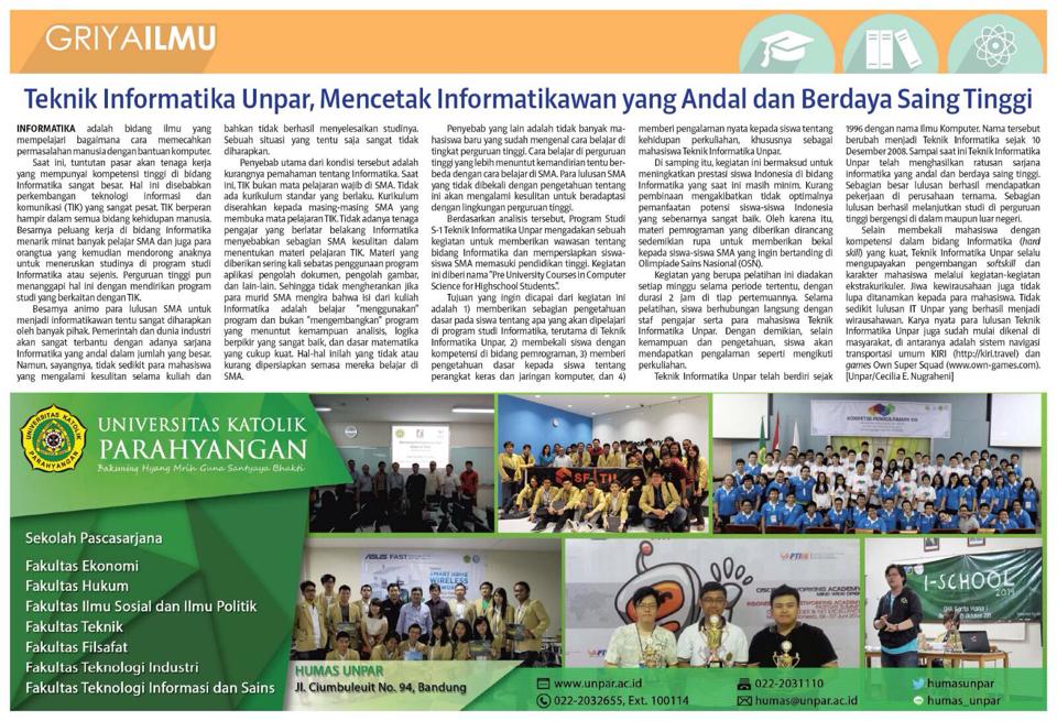 Teknik Informatika UNPAR di Griya Ilmu Kompas